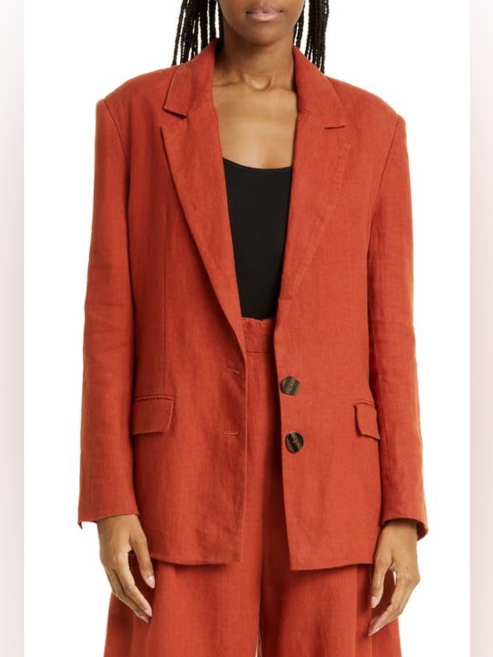 Farm Rio Rust Orange Linen Blazer Size Medium